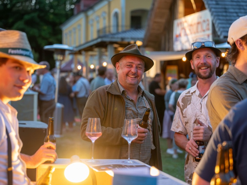 Gemütlicher Ausklang am Abend mit Weingläsern im Laternenlicht